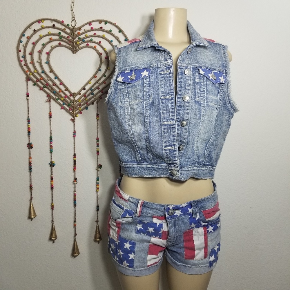 jean vest  with american flag